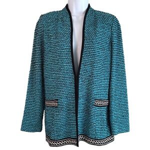 Misook Collection Womens Knit Tweed Contrast Trim Open Jacket Sz S Quiet Luxury